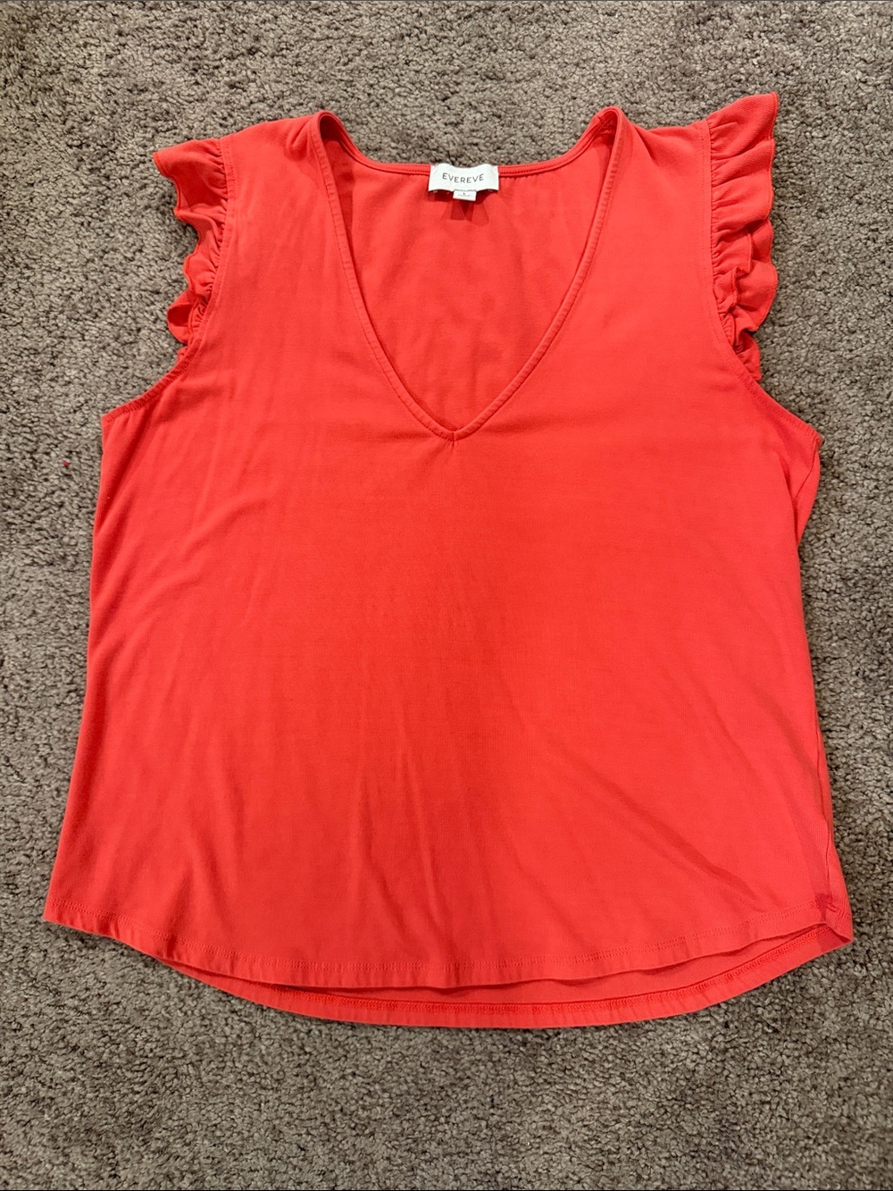 Evereve Coral-Red V-Neck Ruffle Sleeve Tank